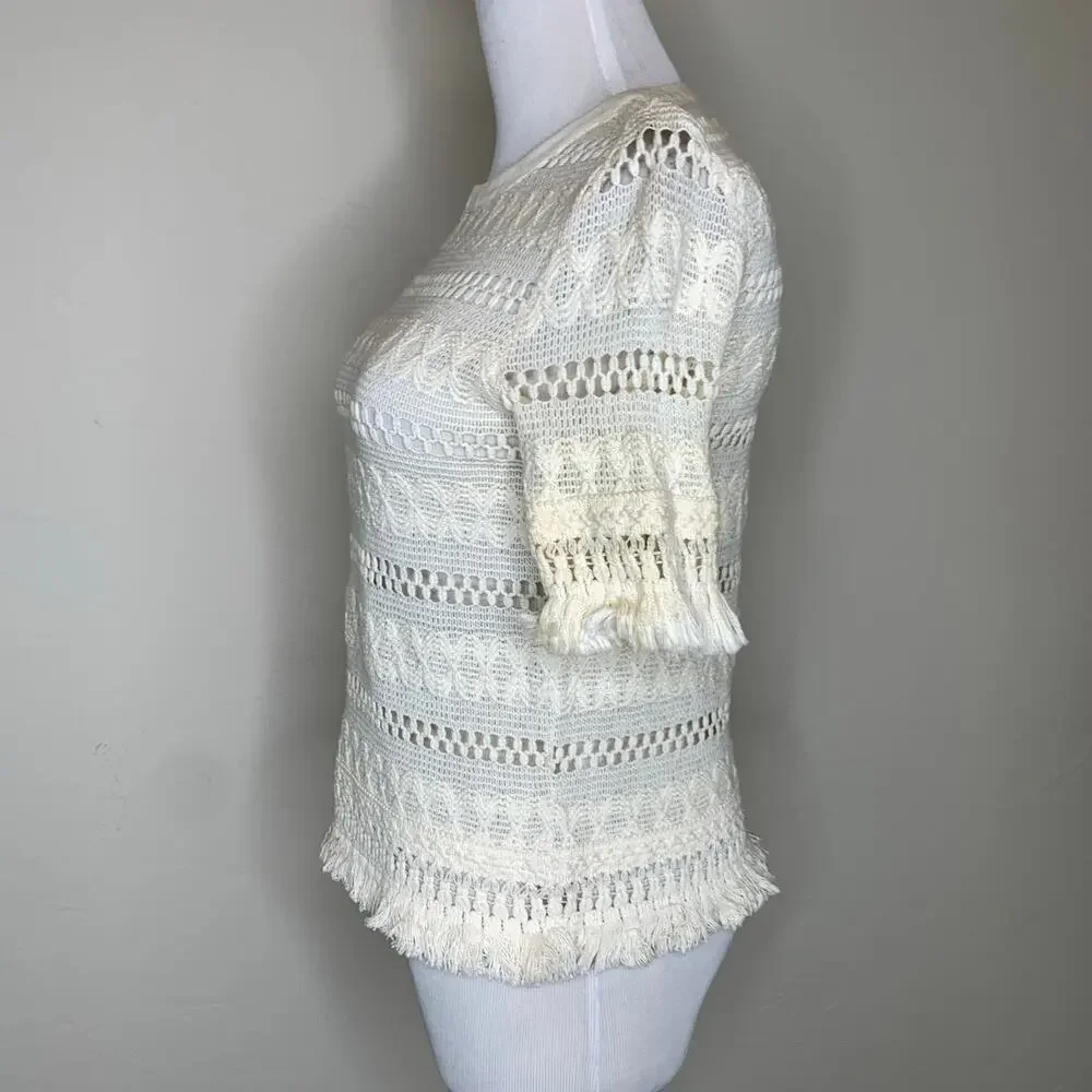 H&M Ivory Lace Blouse Popover Sz 4 100% cotton Boho
